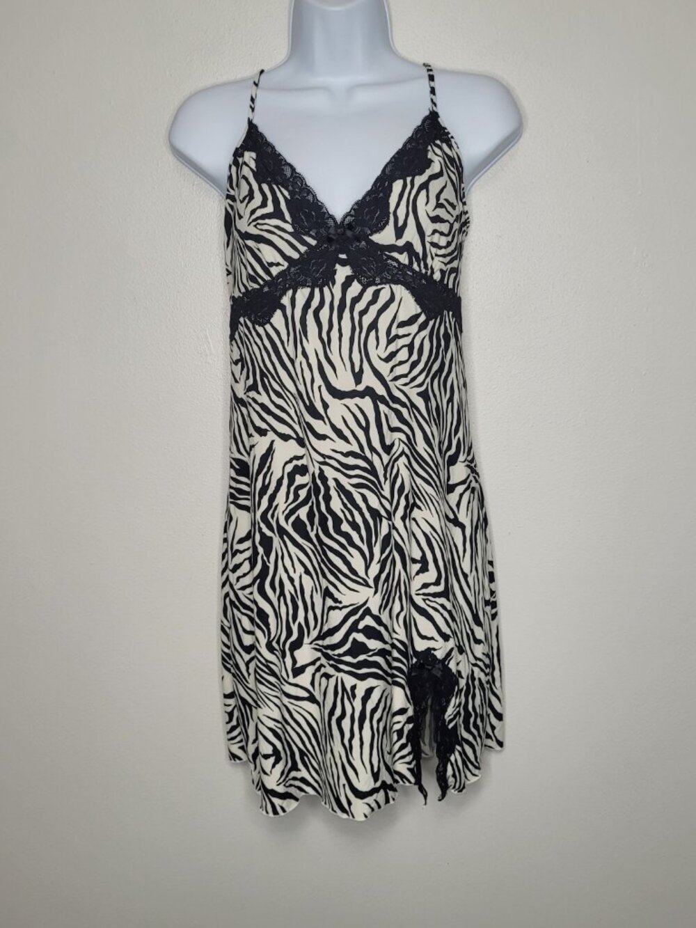 Vintage y2k Studio black off white zebra sexy bimbocore scene queen slip dress